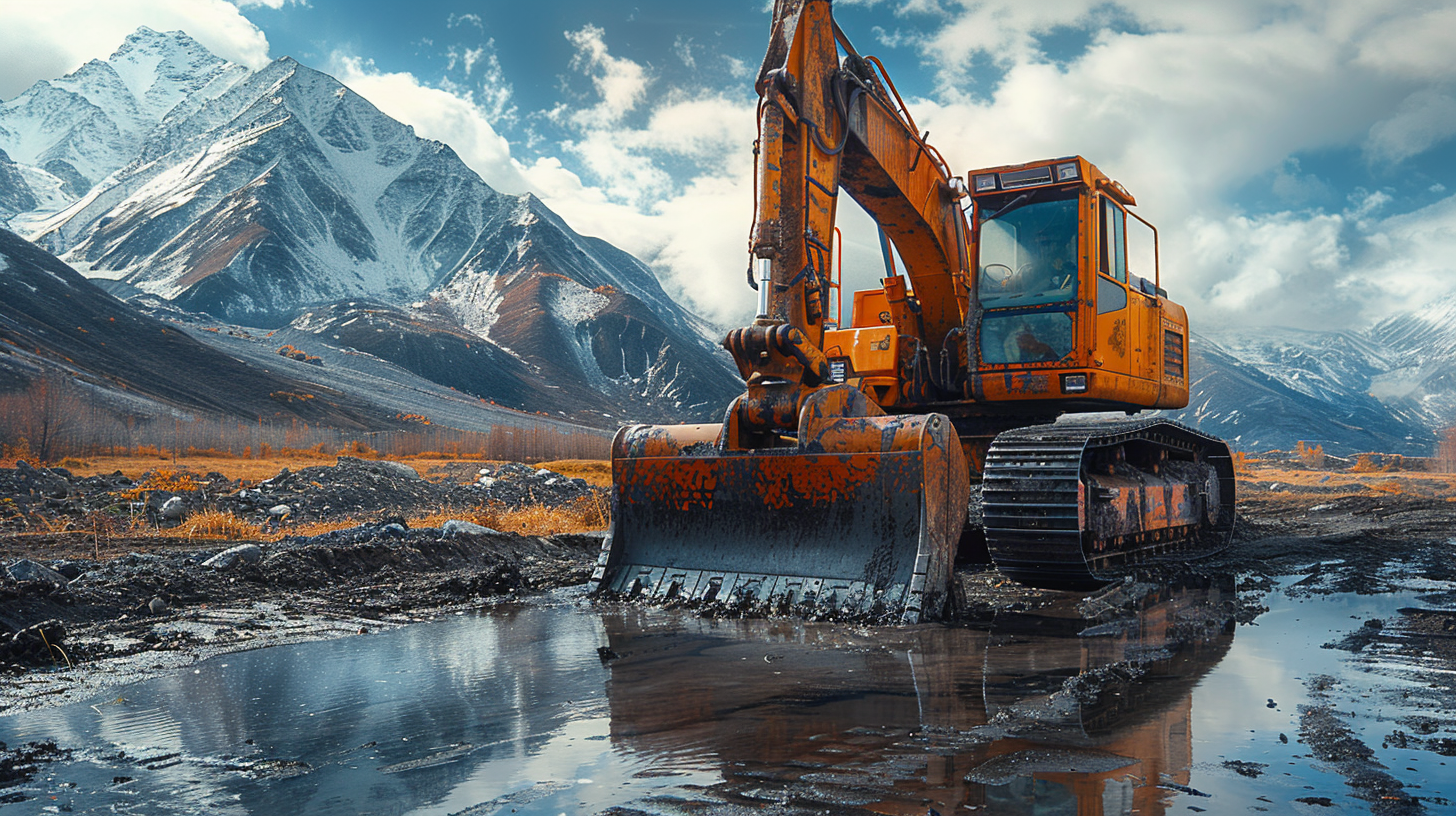 Backhoe parked in the mountains.